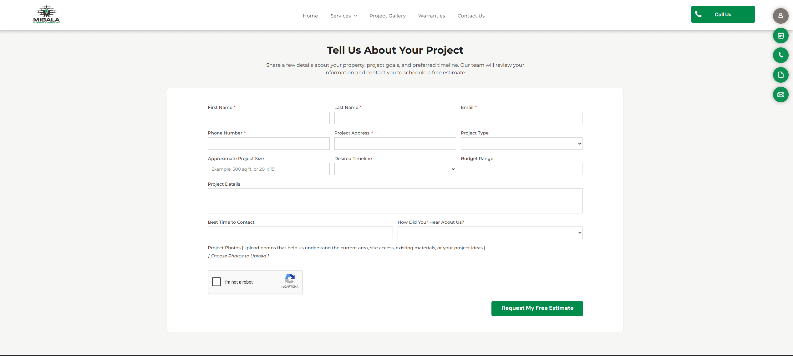 Redesigned contact page with a clear request an estimate form