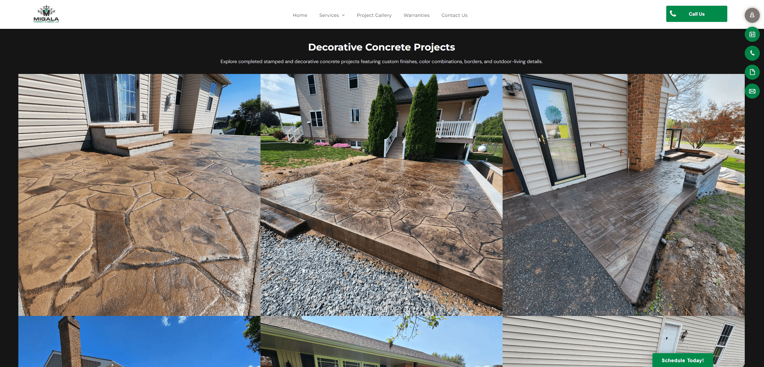 Redesigned project gallery showing decorative concrete work in a clean image grid