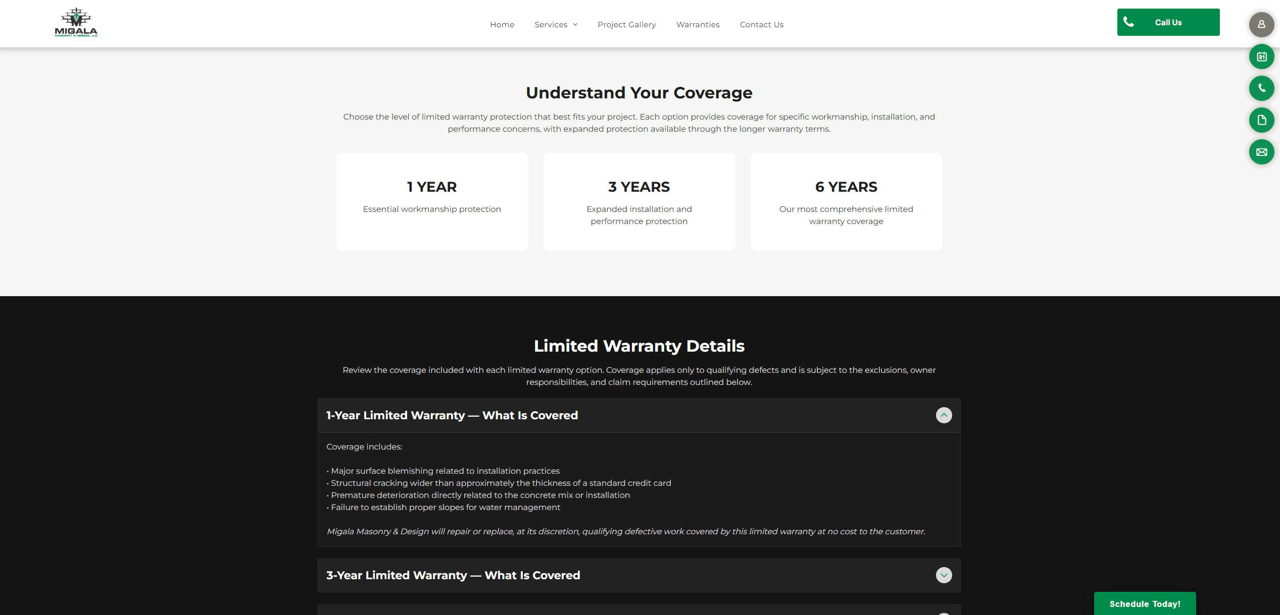 Redesigned warranty page explaining coverage and customer expectations